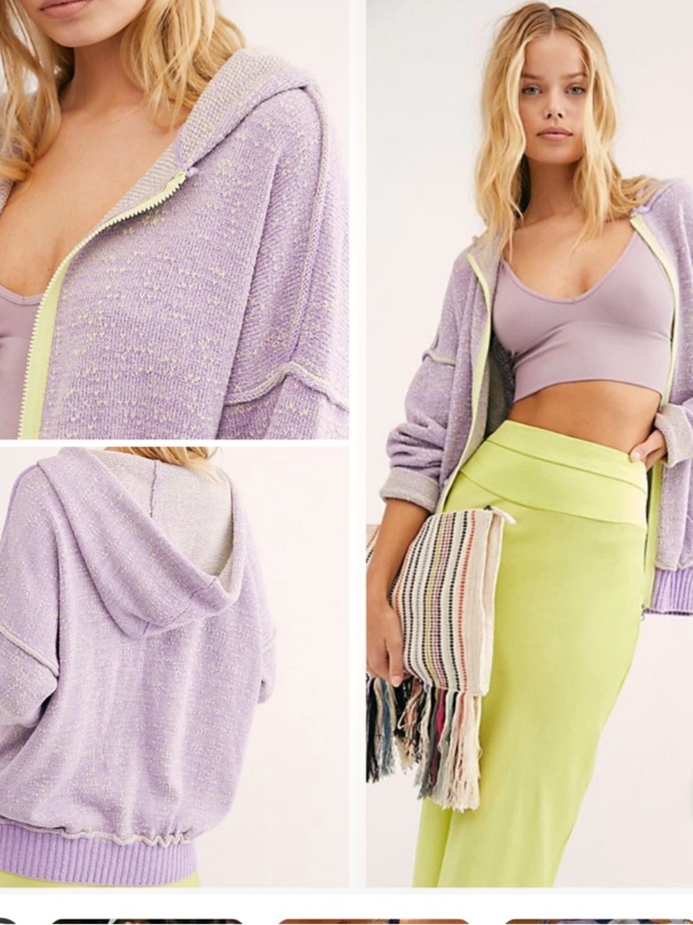 Free People In Bloom full-zip oversized hooded sweater in purple Size L
